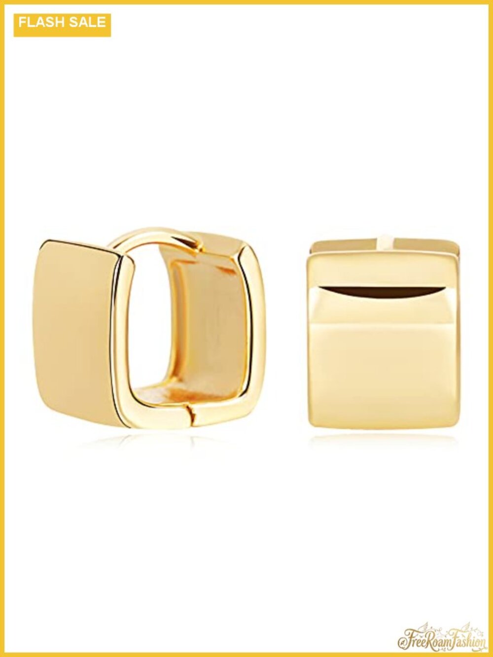 Small 14K Gold Plated Square Huggie Hoop Earrings Hypoallergenic